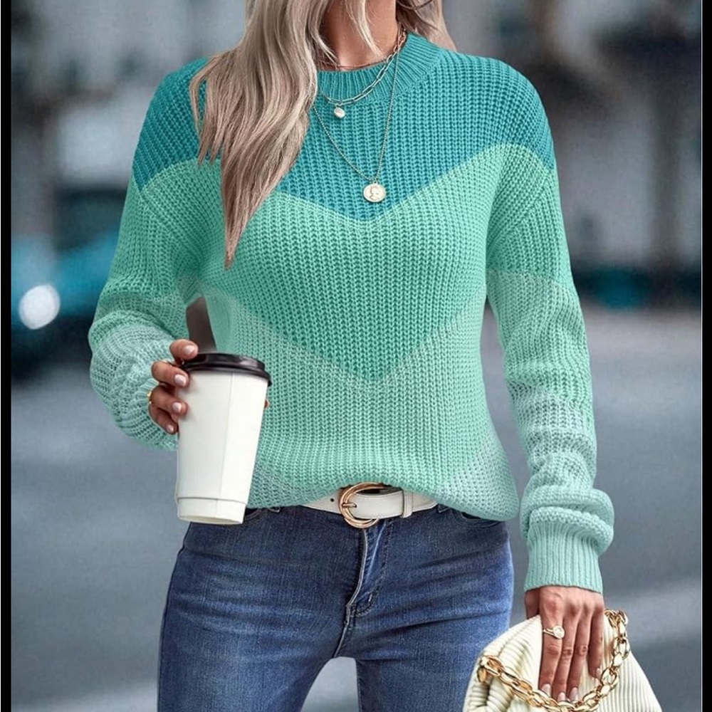 Blue loose knit pullover sweater